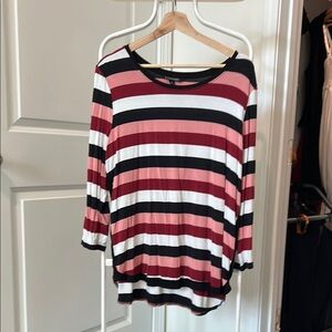Striped Women's Top - Black, White, Red
